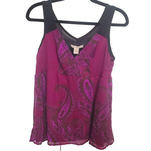 HYPE sz L baby doll top with side zipper Silk blend Y2K whimsy paisley sheer